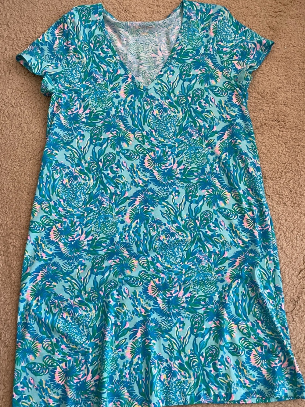 Lilly Pulitzer Turquoise Dress with Pink and Green Accents size L